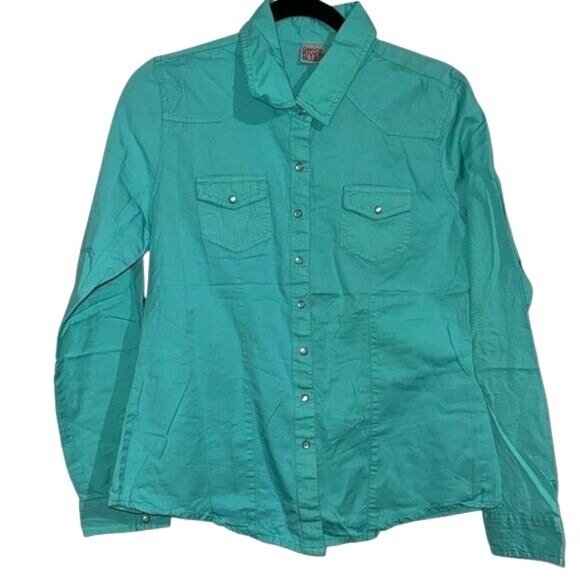 Canyon River Blues Womens Turquoise Snap Button Cotton Shirt With Chest Pockets - Picture 1 of 12